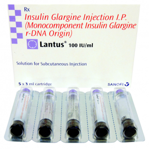 LANTUS 100 Units / mL ( insulin glargine ) 5 cartridges